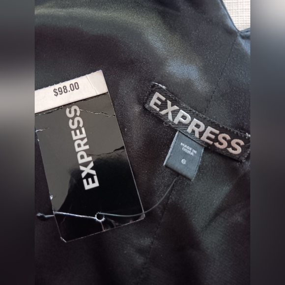 NWT Express Black Satin Ruched Tie Front Dress, Size 6 - Picture 5 of 5